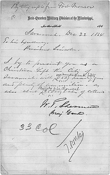 Sherman's telegram to Lincoln about capturing Savannah