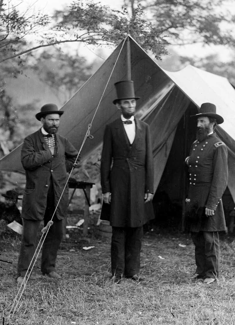 Civil War photograph of Allan Pinkerton (left) with Abraham Lincoln and Major General John A. McClernand